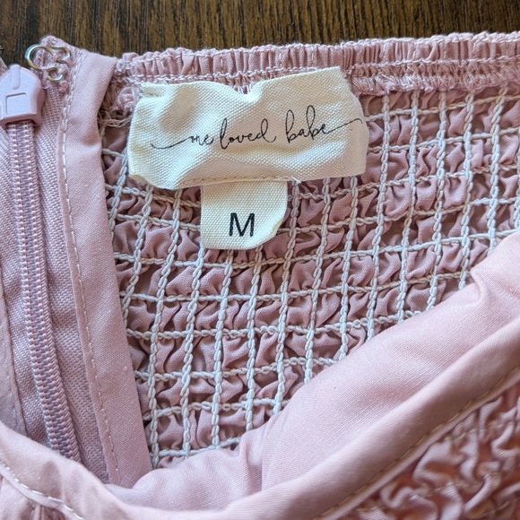 One Loved Babe "Change Of Heart" Blush Smocked Empire Puff Sleeve Midi Dress - Picture 6 of 7